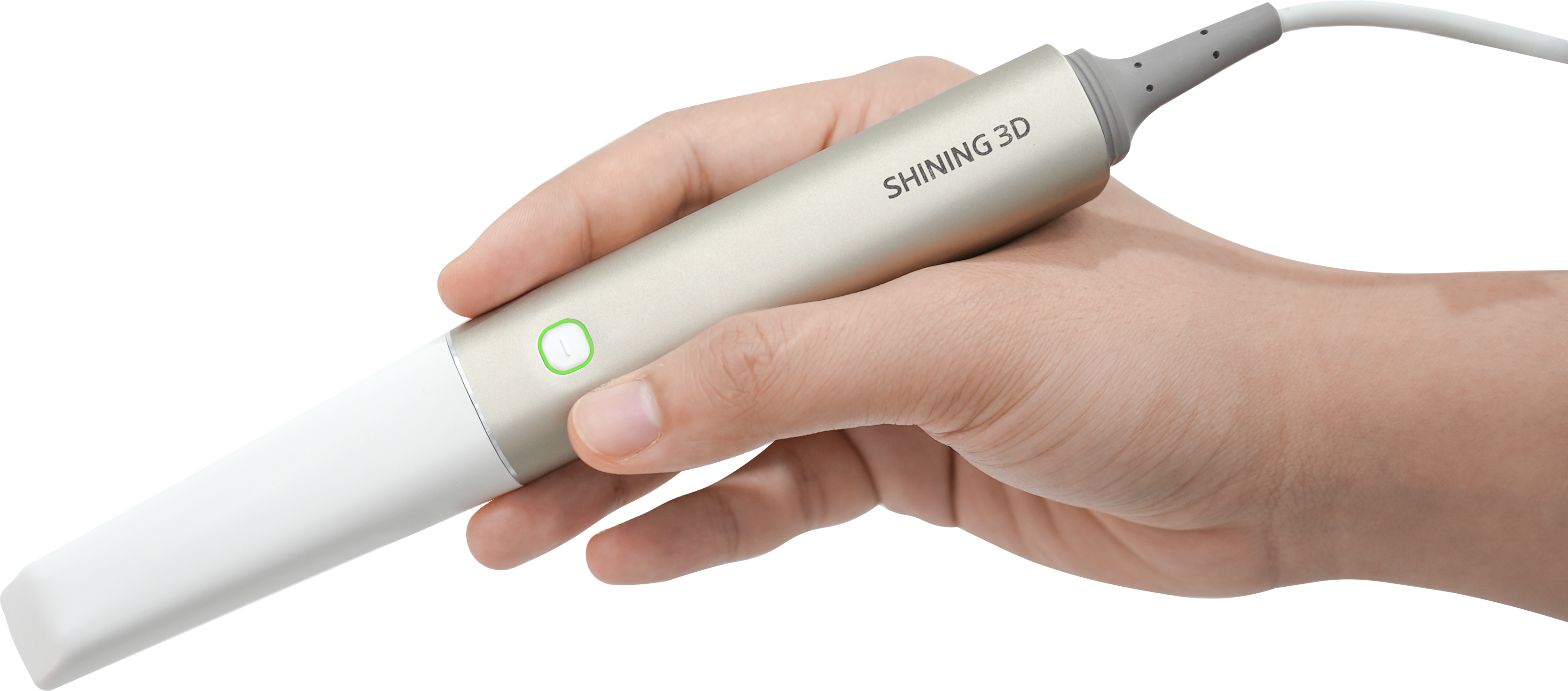 The Shining 3D Aoralscan Elite: 124 g, the lightest current-gen wand, with built-in photogrammetry.